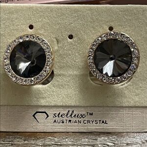 Stellux Austrian Crystal Black Halo Stud Earrings